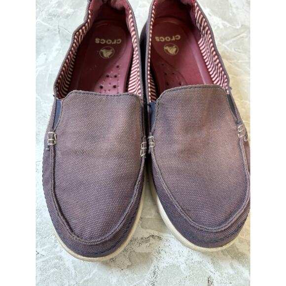 Crocs Loafers Womens 7 Purple Walu Canvas‎ Slipper Slip On Walking Comfort Shoes - Picture 8 of 9